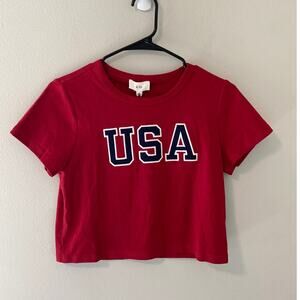 New Le Lis Embroidered USA Americana Baby Tee White Size Small